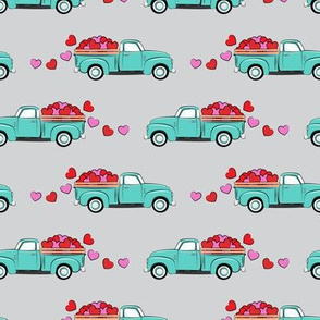 aqua vintage truck with hearts - valentines day - grey