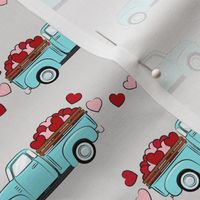 light blue vintage truck with hearts - valentines day - grey