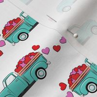 aqua vintage truck with hearts - valentines day - white