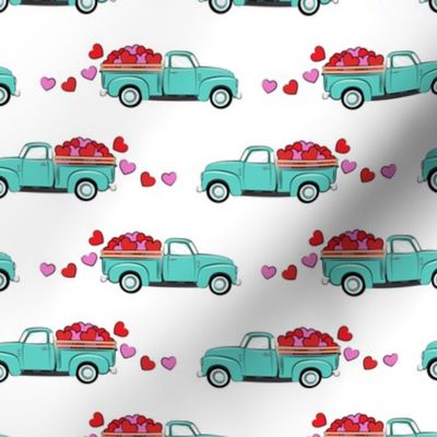 aqua vintage truck with hearts - valentines day - white