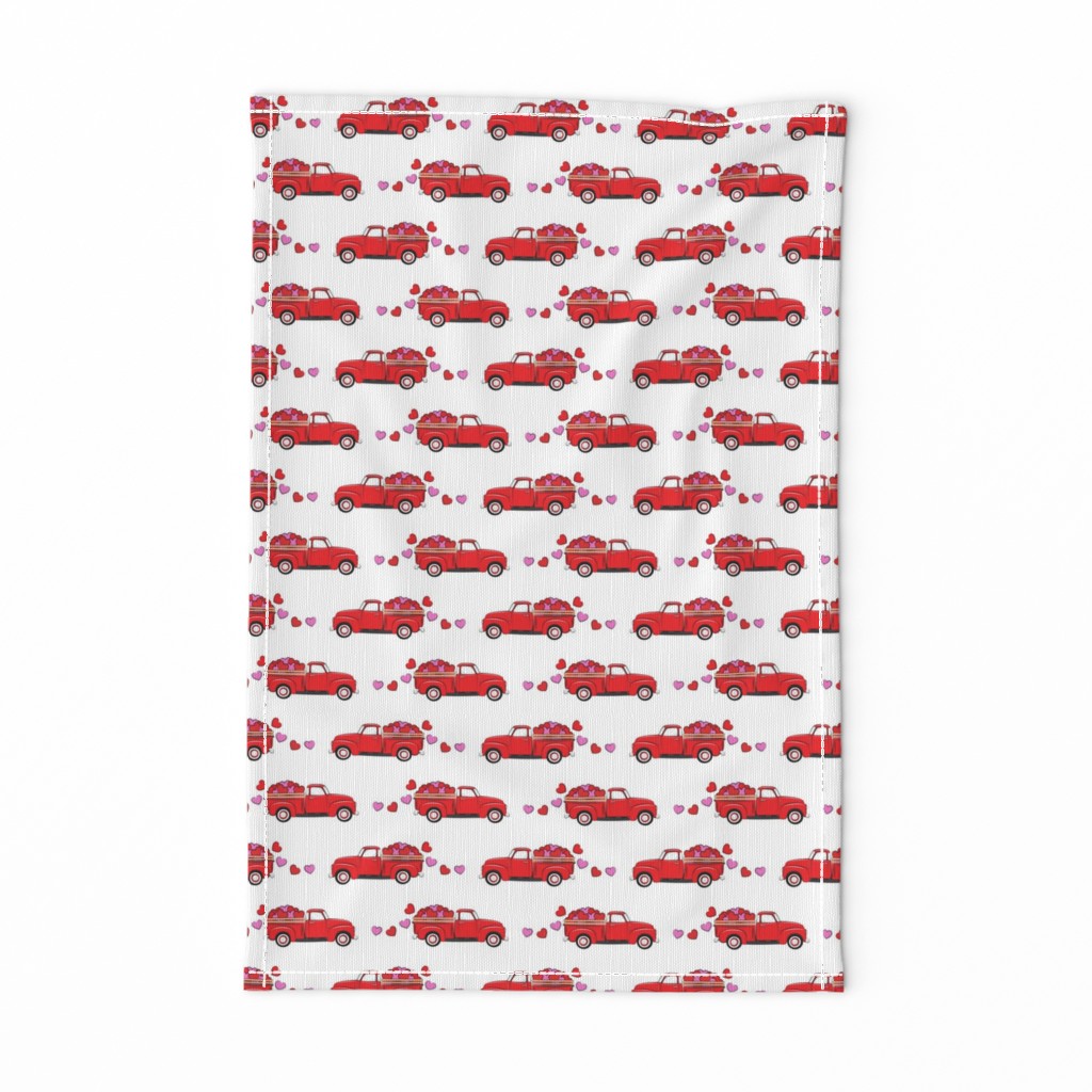 red vintage truck with hearts - valentines day - white