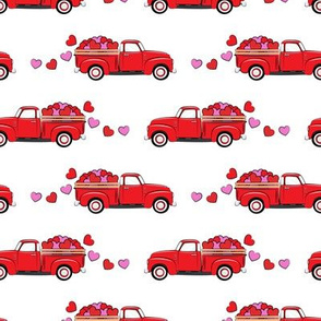 red vintage truck with hearts - valentines day - white