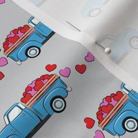 blue vintage truck with hearts - valentines day - grey