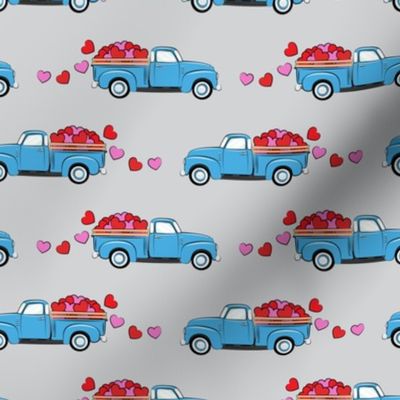 blue vintage truck with hearts - valentines day - grey