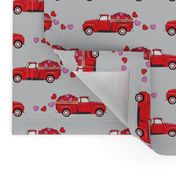 red vintage truck with hearts - valentines day - grey