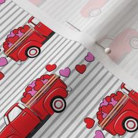 red vintage truck with hearts - valentines day - grey stripes