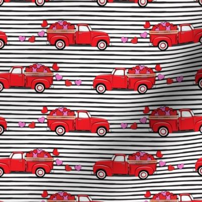 red vintage truck with hearts - valentines day - stripes