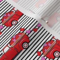 red vintage truck with hearts - valentines day - stripes