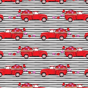 red vintage truck with hearts - valentines day - stripes