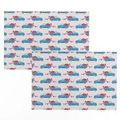 blue vintage truck with hearts - valentines day - grey stripes