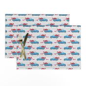 blue vintage truck with hearts - valentines day - grey stripes