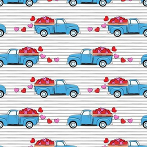 blue vintage truck with hearts - valentines day - grey stripes