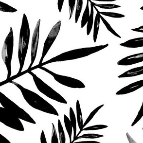 Botanical watercolor garden palm leaves summer beach monochrome black and white JUMBO