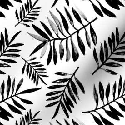 Botanical watercolor garden palm leaves summer beach monochrome black and white