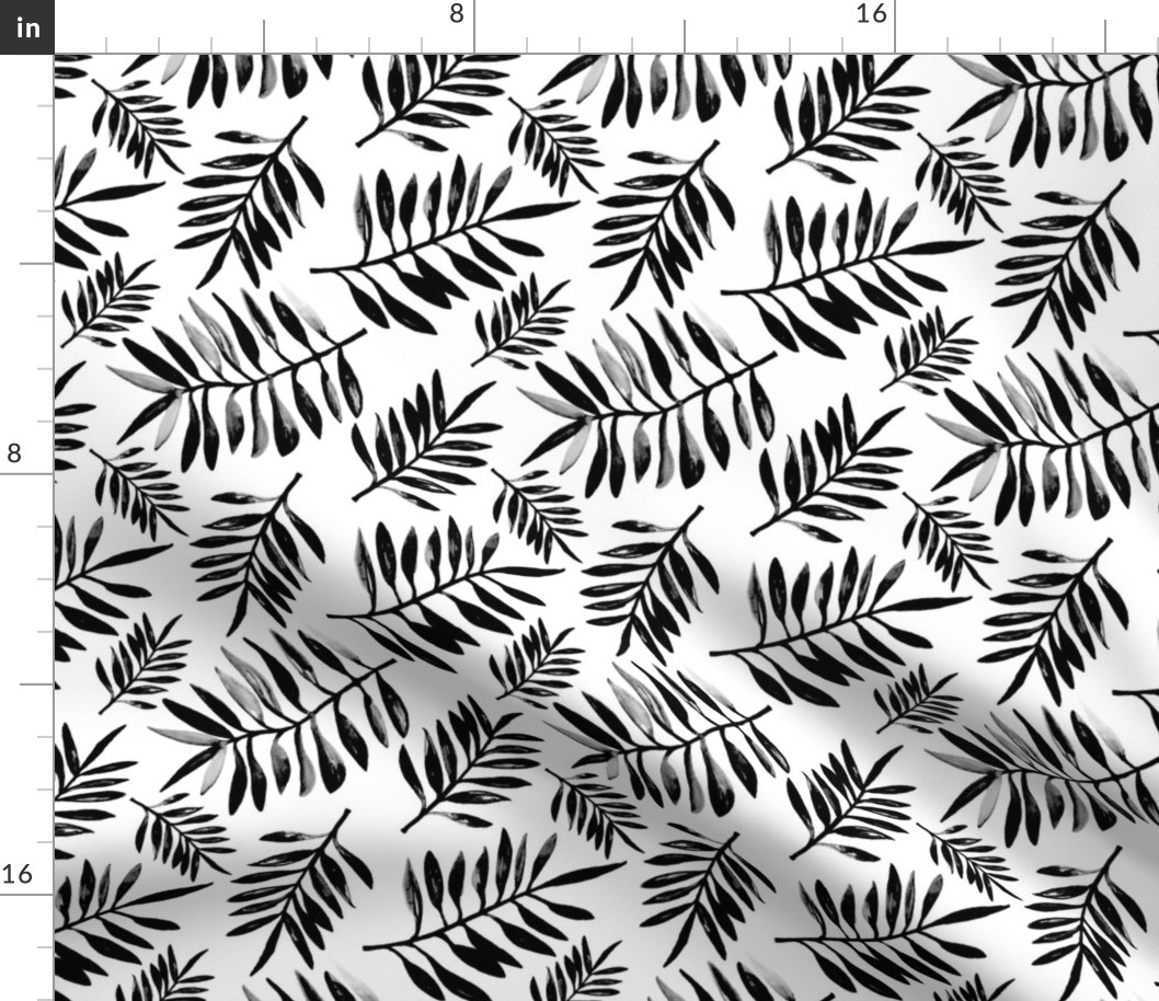 Botanical watercolor garden palm leaves summer beach monochrome black and white