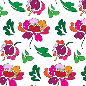 Colorful retro flowers scarlet , pink and orange.  Use the design for a colorful retro kitchen wallpaper, girls room decor or fabric for pets.