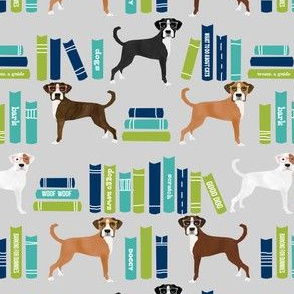 Boxer dog fabric, dog library fabric, dog and books fabric, cute dog fabric, boxer dogs