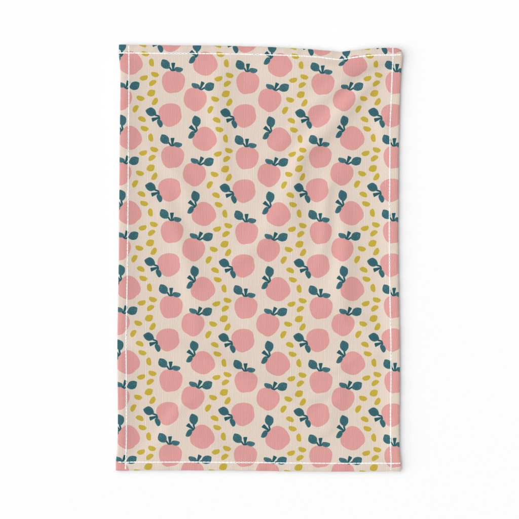 Pink Apple Pattern on a Beige Background