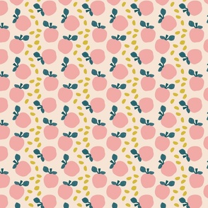 Pink Apple Pattern on a Beige Background