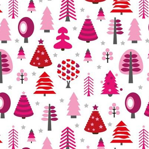 Colorful christmas tree forest and starry night happy holidays pink
