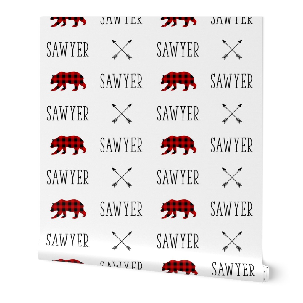 Personalized Name - Woodland Bear Buffalo Plaid & Arrows - Sawyer