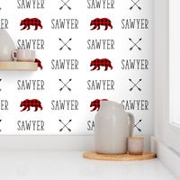 Personalized Name - Woodland Bear Buffalo Plaid & Arrows - Sawyer