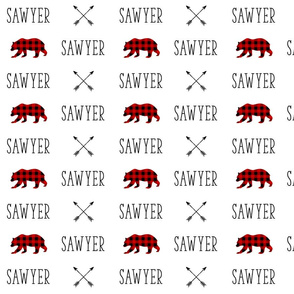 Personalized Name - Woodland Bear Buffalo Plaid & Arrows - Sawyer