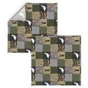 3 inch Ducks & Trucks//Black, Green & Tan - Wholecloth Cheater Quilt - Rotated