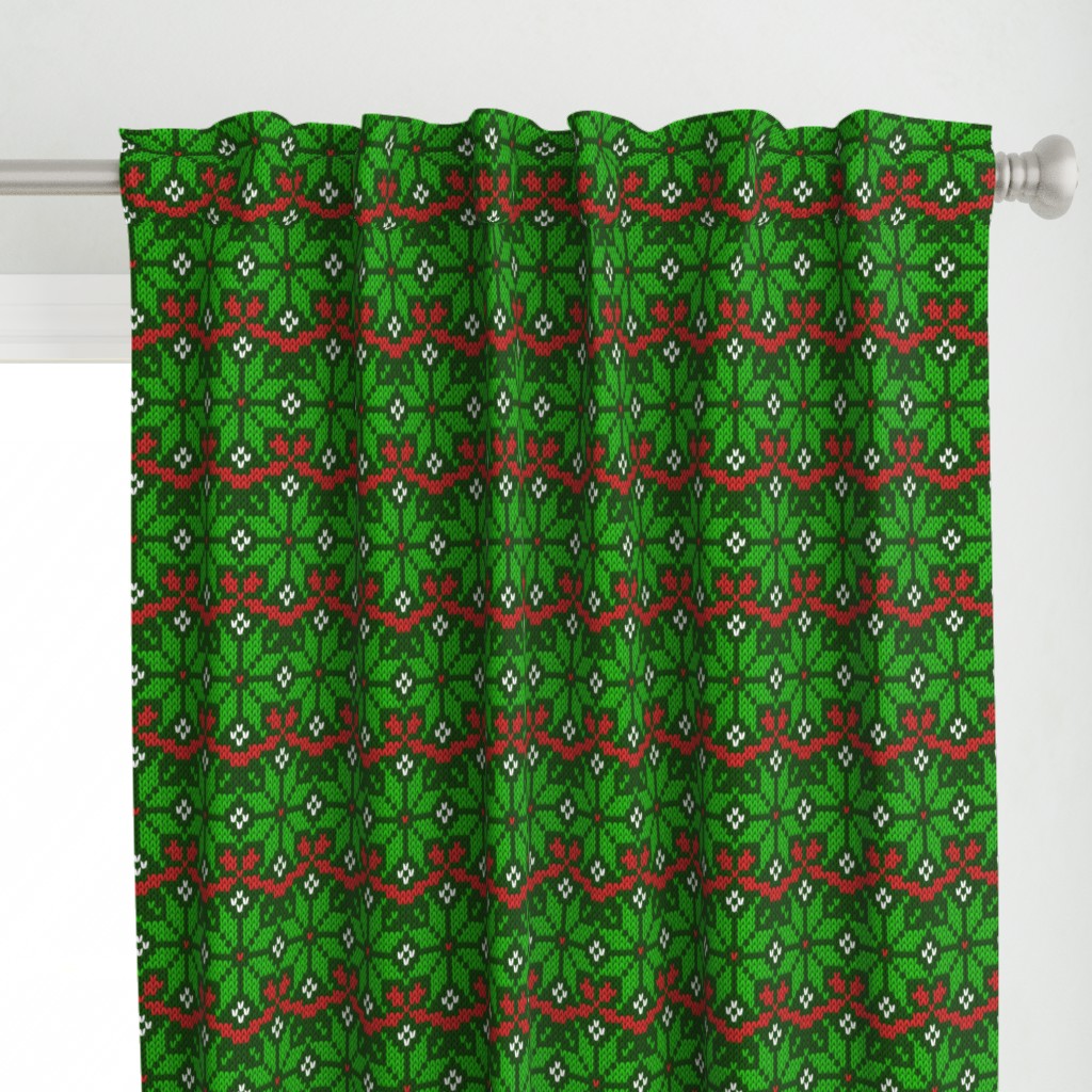 Christmas Fair Isle knit snowflakes green red Wallpaper