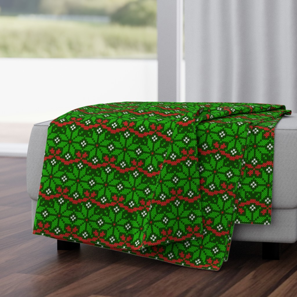 Christmas Fair Isle knit snowflakes green red Wallpaper