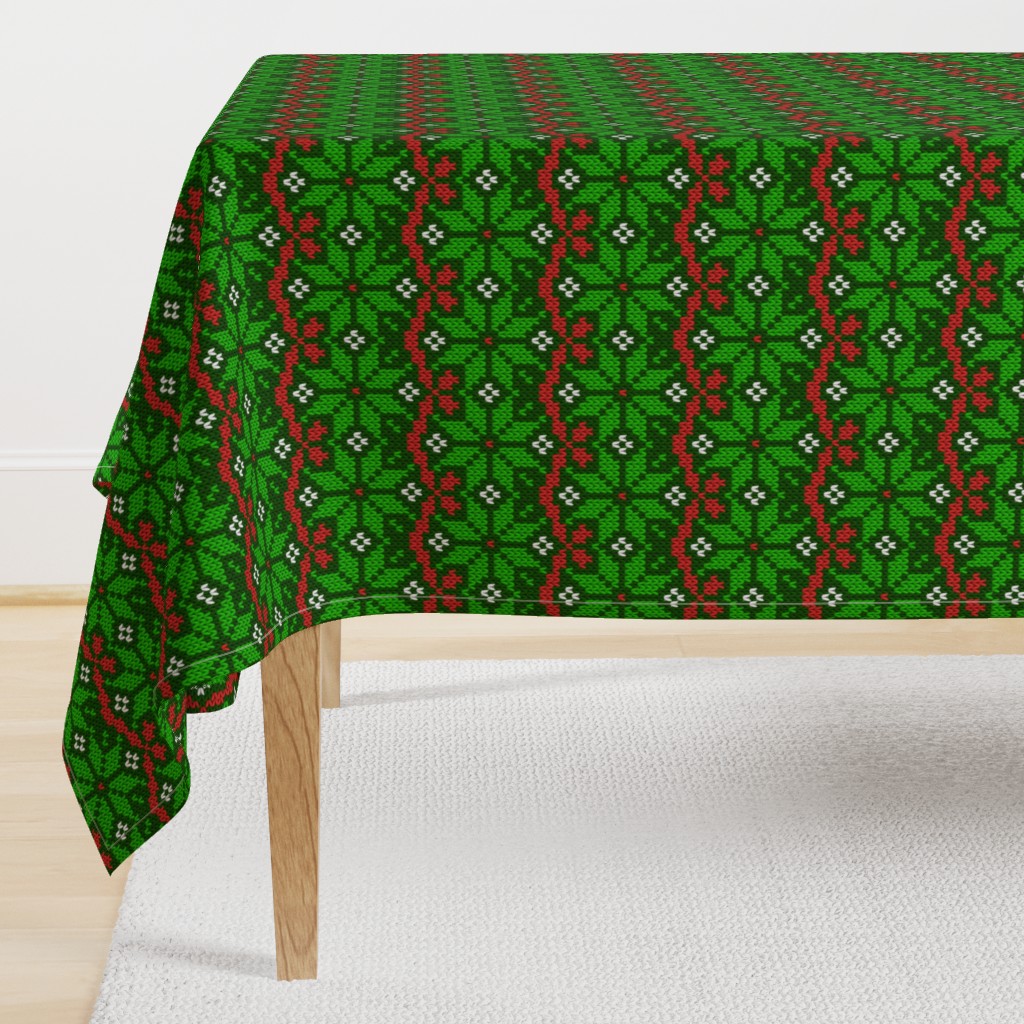 Christmas Fair Isle knit snowflakes green red Wallpaper