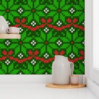 Christmas Fair Isle knit snowflakes green red Wallpaper