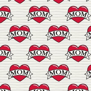 mom heart tattoo - red on grey stripes