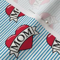mom heart tattoo - red on blue stripes