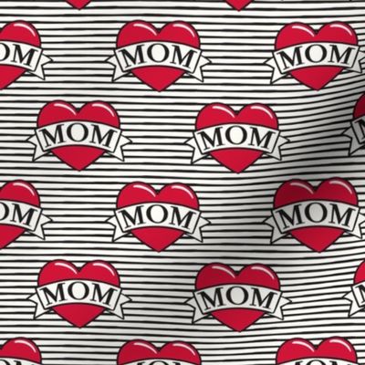 mom heart tattoo - red on stripes