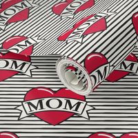 mom heart tattoo - red on stripes