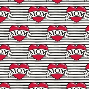 mom heart tattoo - red on stripes