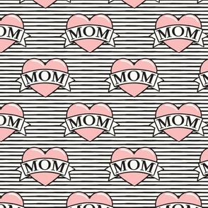 mom heart tattoo - pink on stripes