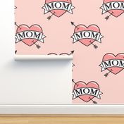 mom heart tattoo - pink on pink