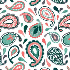 Filigree Paisley - teal/coral