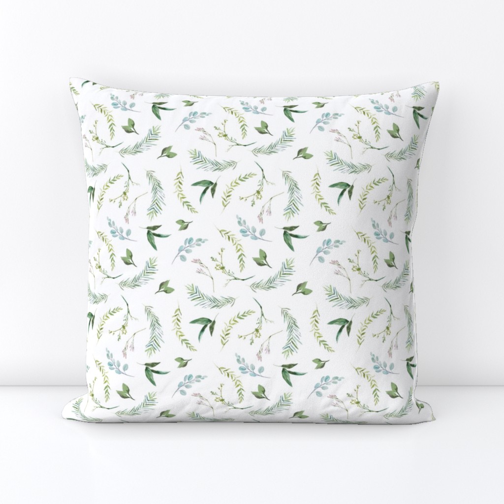 Green Leaves Eucalyptus and Blush Pink Blossom Pattern | Summer Greenery Collection K075