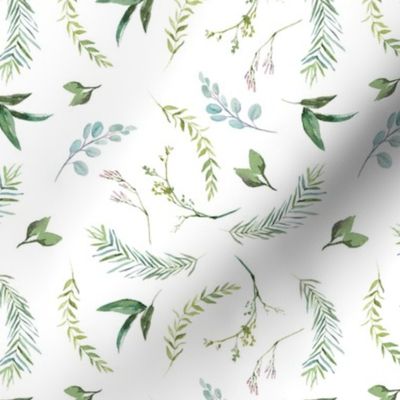 Green Leaves Eucalyptus and Blush Pink Blossom Pattern | Summer Greenery Collection K075
