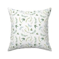 Green Leaves Eucalyptus and Blush Pink Blossom Pattern | Summer Greenery Collection K075