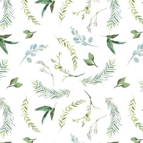 Green Leaves Eucalyptus and Blush Pink Blossom Pattern | Summer Greenery Collection K075
