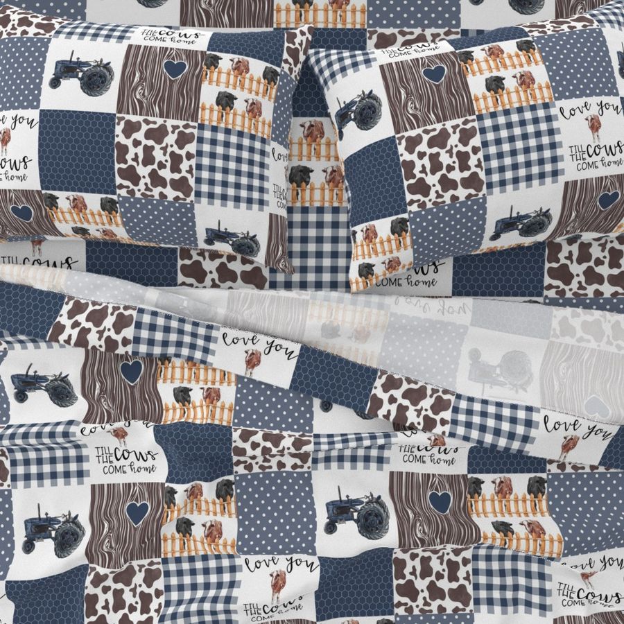 Farm//Love you till the cows come home//Hereford&Angus/Blues//Gingham - Wholecloth Cheater Quilt