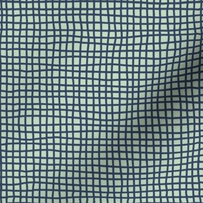 Mint Green and Navy Blue Hand Drawn Thin Criss Crossing Lines Pattern K075