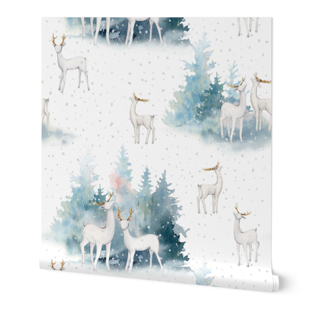 10" Winter Wonderland - Watercolor Hand drawn Animals in Forest