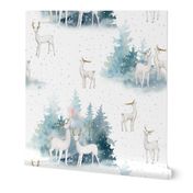 10" Winter Wonderland - Watercolor Hand drawn Animals in Forest