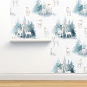 10" Winter Wonderland - Watercolor Hand drawn Animals in Forest