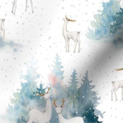 10" Winter Wonderland - Watercolor Hand drawn Animals in Forest